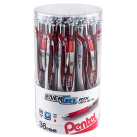 Pentel EnerGel RTX Retractable Liquid Gel Pen Canister, Red Ink, 36pk (BL77PC36B)