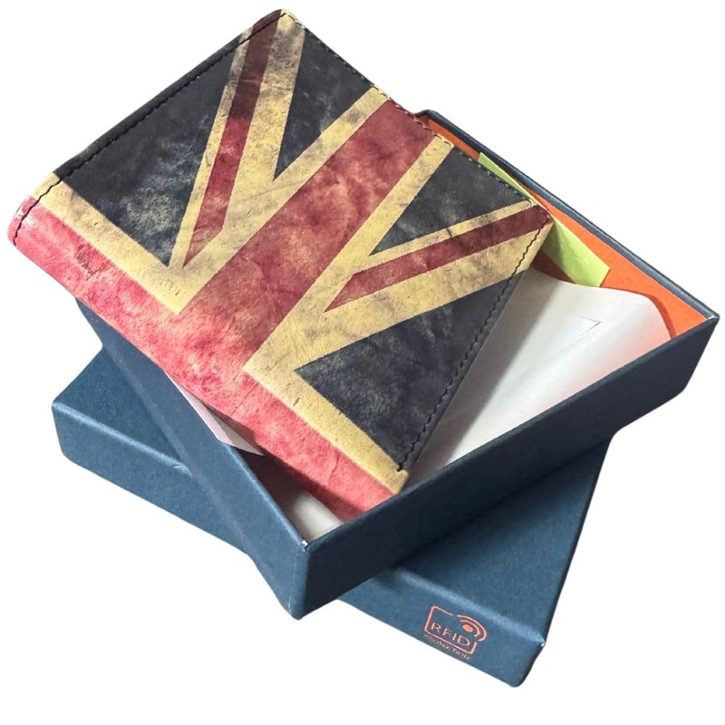 Union Jack Leather Card Holder Wallet, 8 Card Slots, RFID