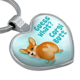 GRAPHICS & MORE Guess What Corgi Butt Funny Joke Keychain Heart Love Metal Key Chain Ring
