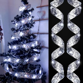 Christmas Ribbon Decoration, 5 m Christmas Tree Ribbon Bow, Christmas Ribbon, Shiny Lace Ribbon Decor, Christmas Tree Decoration for Indoor Outdoor Christmas Tree Decoration Party Wedding Holiday