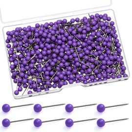 WILLBOND 500 Pack Map Push Pins Map Tacks Small Round Head Push Pins Thumb Tacks for Travel Picture Photo Bulletin Board Wall DIY Craft School Office Home(Purple,1/6 Inch)