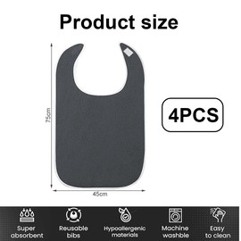 Ruayia Pack of 4 Practical Bibs for Adults & Seniors - Adjustable, Washable & Reusable, Unisex Dress Protector for Food, Comfortable Aprons for Mother & Dad (Grey)
