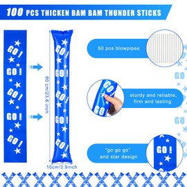 Hungdao 100 Pcs Thunder Sticks Team Spirit Boom Sticks Cheerleading Football Noise Makers Inflatable Noisemakers for Party Dance Basketball Sporting Event (Blue)