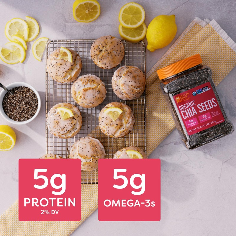 BetterBody Foods Organic Chia Seeds 2 lbs, 32 Oz, with