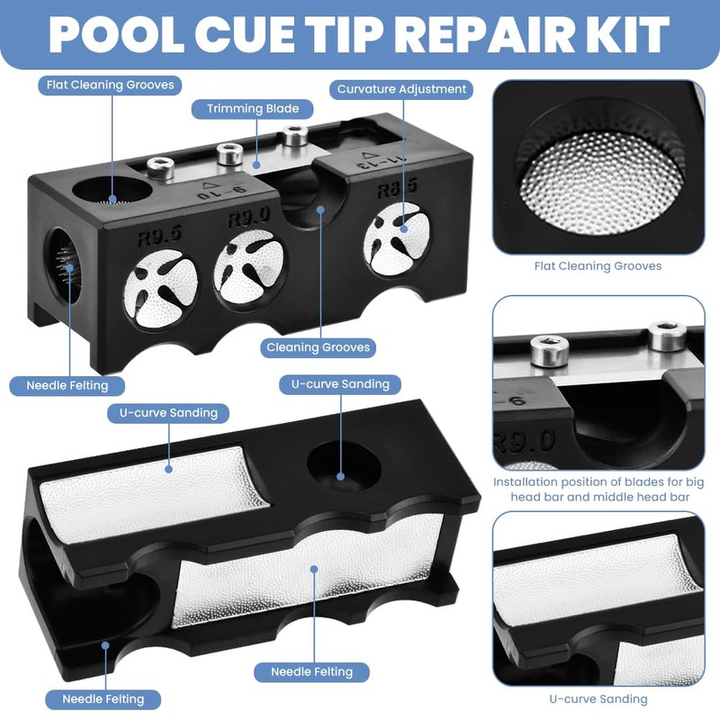 Ranjaner 11-in-1 Billiards Pool Cue Tip Shaper, Pool Cue Tips