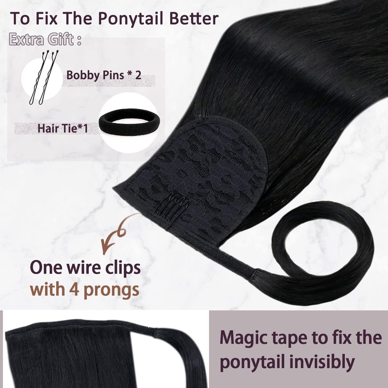 Runature Real Hair Black Braid Extensions, Remy Real Hair, Clip-In