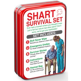 Shart Survival Set - Funny Gag Gift 2025 Boyfriend Gifts Includes Disposable Underwear, Hazmat Bag, Wet Wipe and More! Unique Stocking Suffers for Men Birthday Husband Teens Potty Humor Prank Him Fart