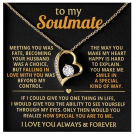 Momavo Jewelry TO MY SOULMATE - falling deeply, To My Wife Necklace From Husband With Heartfelt Message, Gift For Wife, Gift for her , Idea Gift For Wife, Christmas Birthday Gift, Meaningful Gift (Luxury Box w/ LED LIGHT, 18k Yellow Gold Finish)