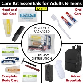 12 Packs of Homeless Care Package Supplies Bulk Hygiene Toiletries, 18 Piece Homeless Winter Survival Supplies Bulk Kits for Distribution