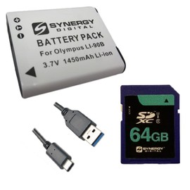 Synergy Digital Accessory Kit, Compatible with Ricoh GR III Digital Camera includes: SDLI90B Battery, EM-USB-TYPEC-6B USB Cable, EM-USB-TYPEC-6B USB Cable, SDLI90B Battery, SY-SD64GB Memory Card