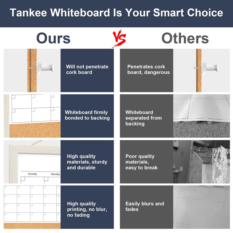 Calendar Whiteboard for Wall, 18x24 Inches Whiteboard Calendar Cork Board
