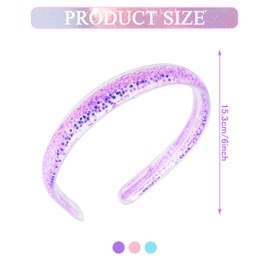 3 PCS Sparkly Headbands for Girls, Sparkly Confetti Headband with Teeth for Kids, Cute Rainbow Pink Purple Blue Hard Head Bands, Little Girl Hair Accessories（Blue Color Purple）