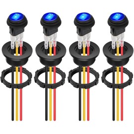 Linkstyle 4Pcs 12V Rocker Switch, 20A SPST ON/OFF Round Toggle Switch 3 Pins with Shell & Blue LED Light for Car RV Boat