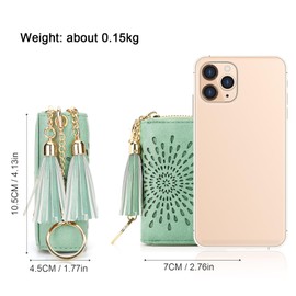 APHISON RFID Credit Card Holder Zipper Card Case Small Wallets for Women Leather Sunflower Style Ladies Girls Credit Card Case Double-Zip Peppermint-Mambo-Green