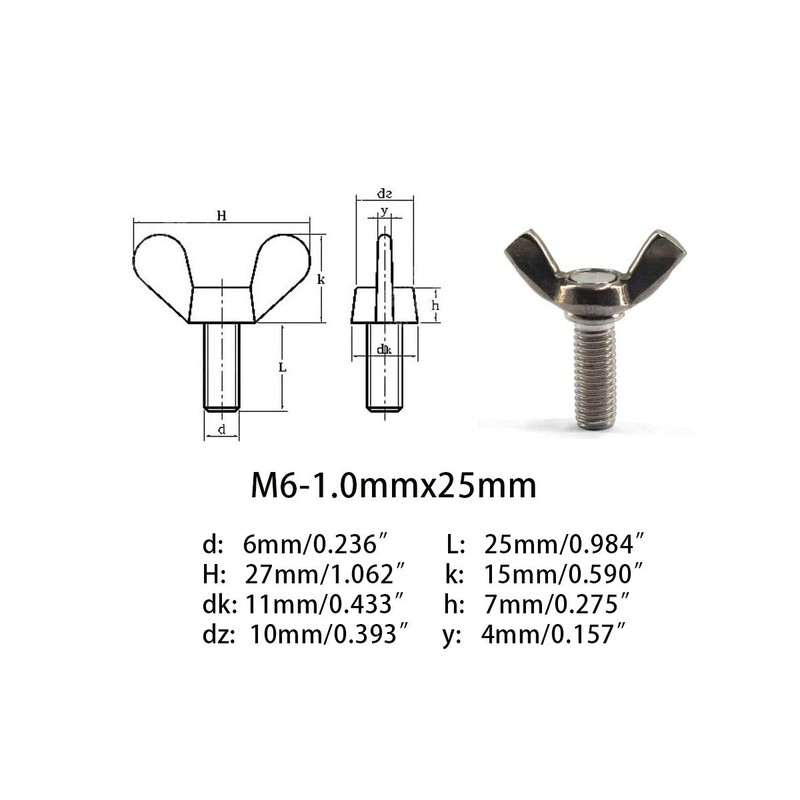 M6-1.0x25mm Wing Bolt with Washers Hex Nuts Wing Screw Stainless