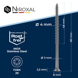 Torx Stainless Steel Screws 4 x 80 Stainless Steel V2A Rustproof Chipboard Screws for Wood Partial Thread 4 mm Thick 80 mm Long Pack of 25 Wood Screws Wood A2