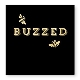 X&O Paper Goods Black and Gold ''Buzzed'' Bee Beverage and Cocktail Napkins, 20pc, 5'' W x 5'' L