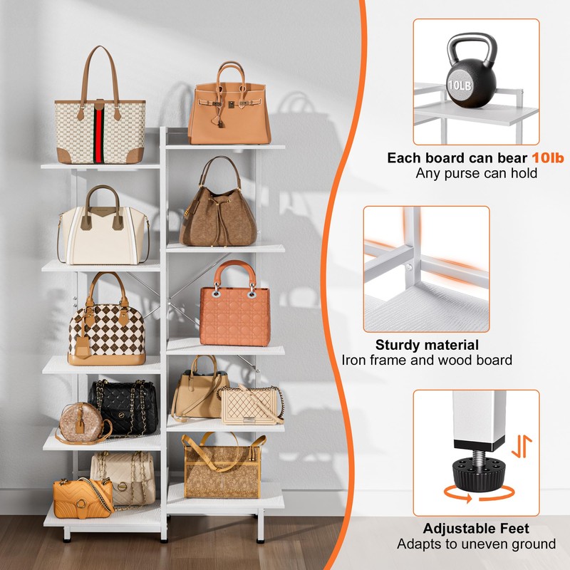 Aquzee Large Purse Rack Stand, 5 Tier Purse Display Shelf,
