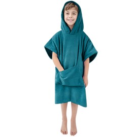 MissShorthair Kids Beach Poncho Towel with Hood, Swim Surf Changing Robe, Boys Girls Hooded Bath Towel 6-9 Years Colonial Blue