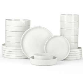 Onader Ceramic Dinnerware Sets for 6 Stoneware Plates and Bowls 24 Pieces Dishes Dinner Set Kitchen Dishware Tableware with Pasta Bowl - Cloud White