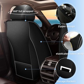 RAWAKORW Front Car Seat Covers Fit for Nissan Sentra 2008-2024 2025: Faux Leather Automotive Seat Covers - Waterproof Car Seat Cushion Protector - Compatible with Airbag(2 Seats, Black&Grey)