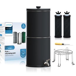 Purewell 3-Stage 0.01μm Ultra-Filtration Gravity Water Filter System, NSF/ANSI 42&372 Certification, 304 Stainless Steel Countertop System with 2 Filters and Stand, Reduce 99% Chlorine, 2.25G, PW-OB