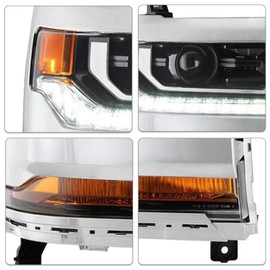 SOCKIR Headlight Assembly Fits for 2016 2017 2018 Chevy Silverado 1500 2019 Chevy Silverado 1500LD HID/Xenon Projector LED DRL Factory Headlamp Chrome Housing Right Passenger Side