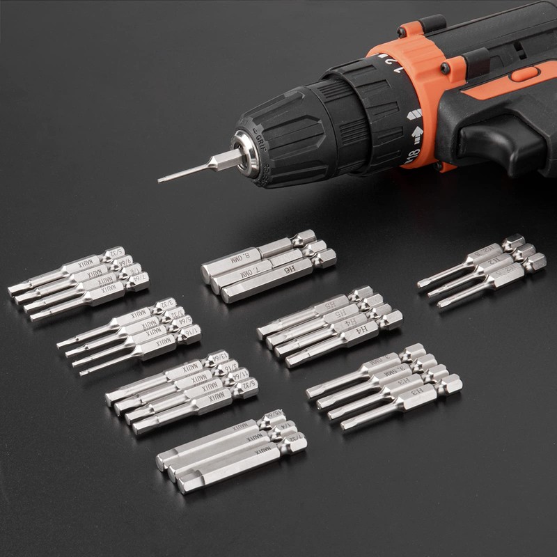 30 Piece Hex Head Allen Wrench Drill Bit Set, 1/4