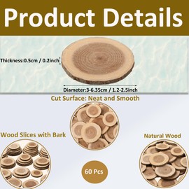 Natural Small Wood Slices for Crafts, 1.2"-2.5" Unfinished Wood Pieces Circles Tree Bark Round Log Discs Christmas Ornaments Wedding Centerpieces