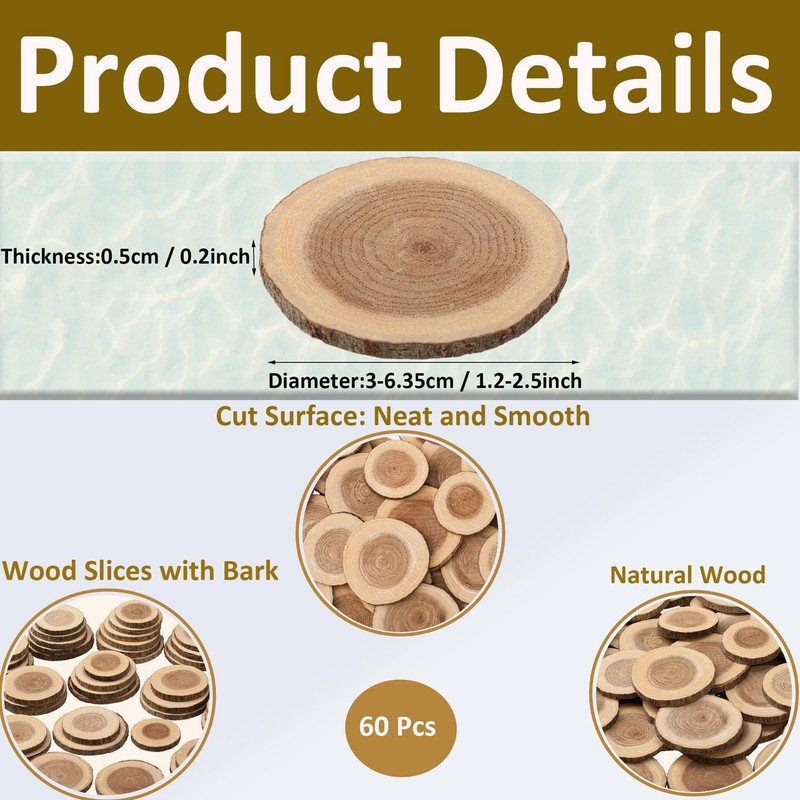 Natural Small Wood Slices for Crafts, 1.2"-2.5" Unfinished Wood Pieces