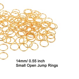 HUIHUIBAO 100 Pieces Open Jump Ring Metal Split Rings for Jewelry and Crafts Making Wind chimes Costuming Ornaments (Gold, 14mm)