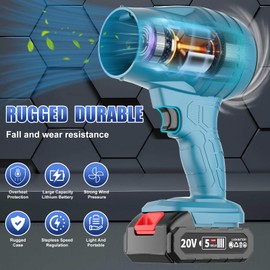 Electric-Cordless-Leaf-Blower - 600000RPM Handheld Leaf Blower - 1X 2.0Ah Batteries and Charger Included, Lightweight Leaf Blowers for Patio Cleaning Deep Black