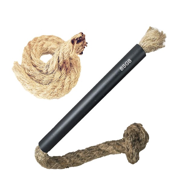 BSGB Jute Tinder Tube Waterproof Wax Wick Survival Tinder Wick Matchstick Fire Starter Rope Sleeve 8mmX1.3feet Fire Tinder Cord with Anodized Aluminum Bellows & Ferro Rod (Tinder Wick Rope & Bellow)