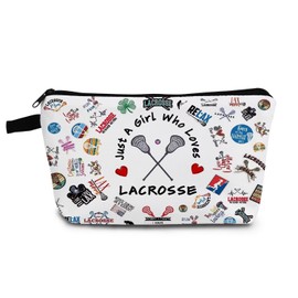 YULUENZE Lacrosse Gifts Just Love Lacrosse Makeup Bag Travel Toiletry Cosmetic Bag with Zipper Birthday Gifts for Women Lacrosse Lovers Fans Lacrosse Players