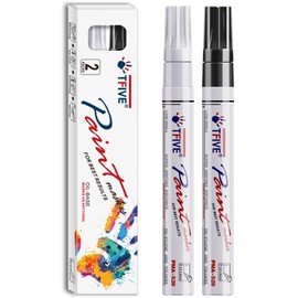 TFIVE Permanent Paint Marker Pens - 2 Pack Black & White Oil Based Marker Pen, Medium Tip, Waterproof & Quick Dry, for Office, Art, Rock Painting, Ceramic, Glass, Wood, Plastic, Metal, Canvas