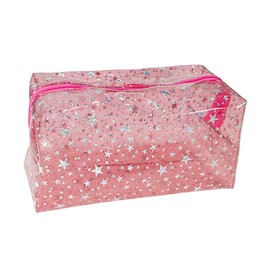 TotePrint 1PCS Star Printing Clear Cosmetics Makeup Bag Waterproof Travel Toiletry Storage Bag Vinyl Plastic PVC Zippered Organizer for Girls Friends Women, Pale pink, Modern