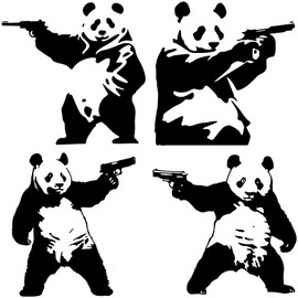GORGECRAFT 4 Style Pack of 4 Black Reflective Panda Gangster Pistols Car Bumper Sticker Bathroom Panda Graffiti Car Sticker Waterproof PET Automotive Exterior Decor Sticker for SUV Truck Motorcycle