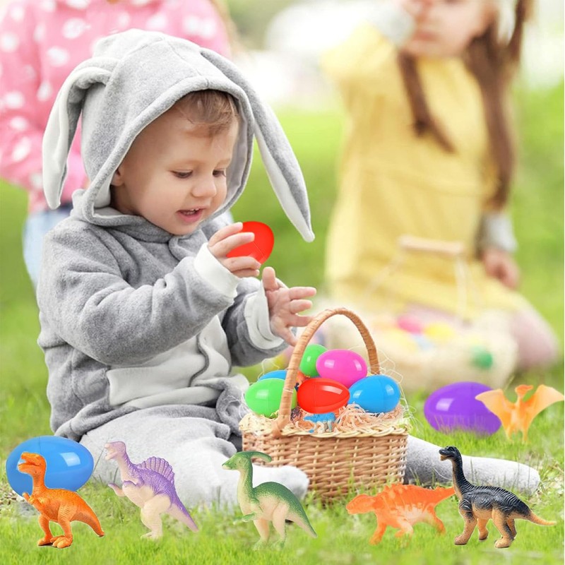 UPINLOOK 24Pcs Easter Eggs with Dinosaurs Inside, Easter Basket Stuffers
