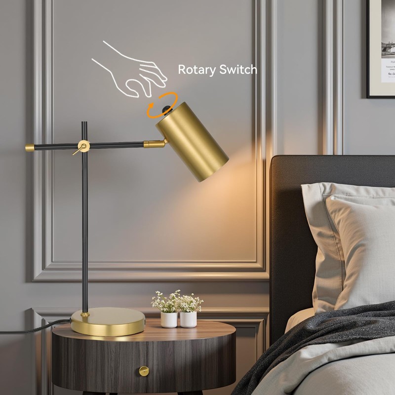 Folux Modern Industrial Working Table Lamp, Minimalist Desk Lamp, Gold