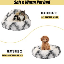 HYQ Small Dog Bed with Cover Cave, Cozy Cat Cave Bed, Round Puppy Bed with Hooded Cover, Cat Beds for Indoor Cats Washable, Dog Beds for Small Dogs with Anti-Slip Bottom (Grey-White, 16×16 Inch)