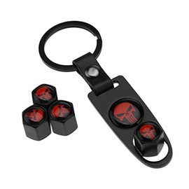 Set of 4 valve caps car red skull cover with key ring