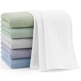 bearmoss Muslin Squares Cloths 100% Cotton Baby Burp Cloth 60x60CM Large Ultra-Absorbent Soft Baby Face Washcloths for Newborn Baby Boy and Girl, 6Pack (Green Blue)