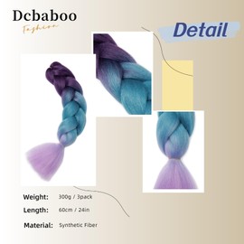 Dcbaboo Braids Extensions Synthetic Hair for Braiding 3 Pack 24 Inch Ombre Jumbo Braiding Hair Kanekalon Hair Extensions Braids Afro Box Braids Hair for Braids 300 g, Purple & Lake Blue & Light Purple