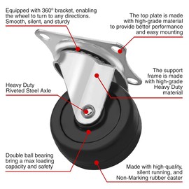 FactorDuty 12 Pack 2" Swivel Caster with Brake Wheels Hard Rubber Base w/Top Plate & Bearing (2" combo-12 pcs)