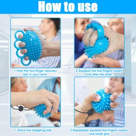 Kinfezlon Pack of 5 Hand Trainer Finger Trainer Ball, Hedgehog Ball, Soft Rubber Kneading Ball, Finger Training Ring, Finger Stretcher - Grip Strengthening, Improves Flexibility, Relieves Stress,