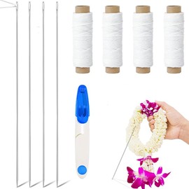 9 Pcs Lei Needle Kit Include 4 Pcs Stainless Steel Long Needle 4 Twine 1 Sewing Scissors for DIY Graduation Hawaiian Flower Lei Wreath Accessory