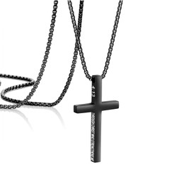 Philippians 4:13 Black Cross Pendant Necklace for Men Bible Verse Stainless Steel Christian Necklaces Engraved I Can Do All Things Through Christ Who Strengthens Me 30 Inches
