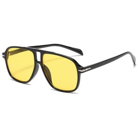 QVKUUT Retro Rectangular Sunglasses for Men and Women Rectangle Retro Glasses with Double Bridge, black/yellow