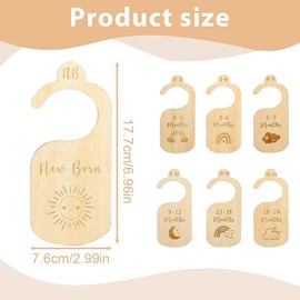 Pack of 7 Wooden Baby Size Dividers, Baby Clothes Separators 50-92, From Newborn to 24 Months