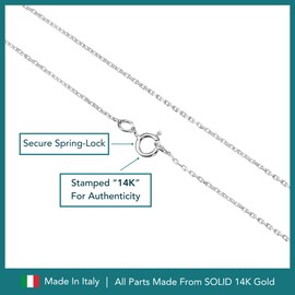 TILO JEWELRY 14k Solid Gold Diamond-Cut Cable Chain Necklace, Thin and Dainty Cable Chain 0.9mm Thick (WG 17 inch)